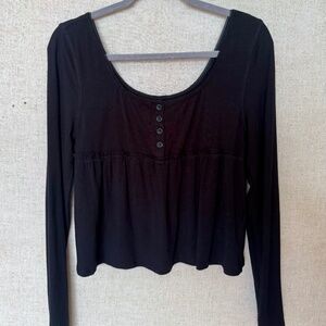 SHEIN Black Long Sleeve Henley Babydoll Top Size S